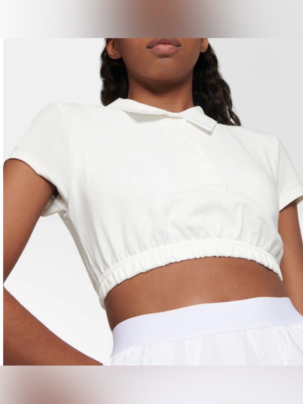 Alo Yoga Cropped Prestige Polo White Collared Cropped Short Sleeve Shirt XS - Picture 2 of 9